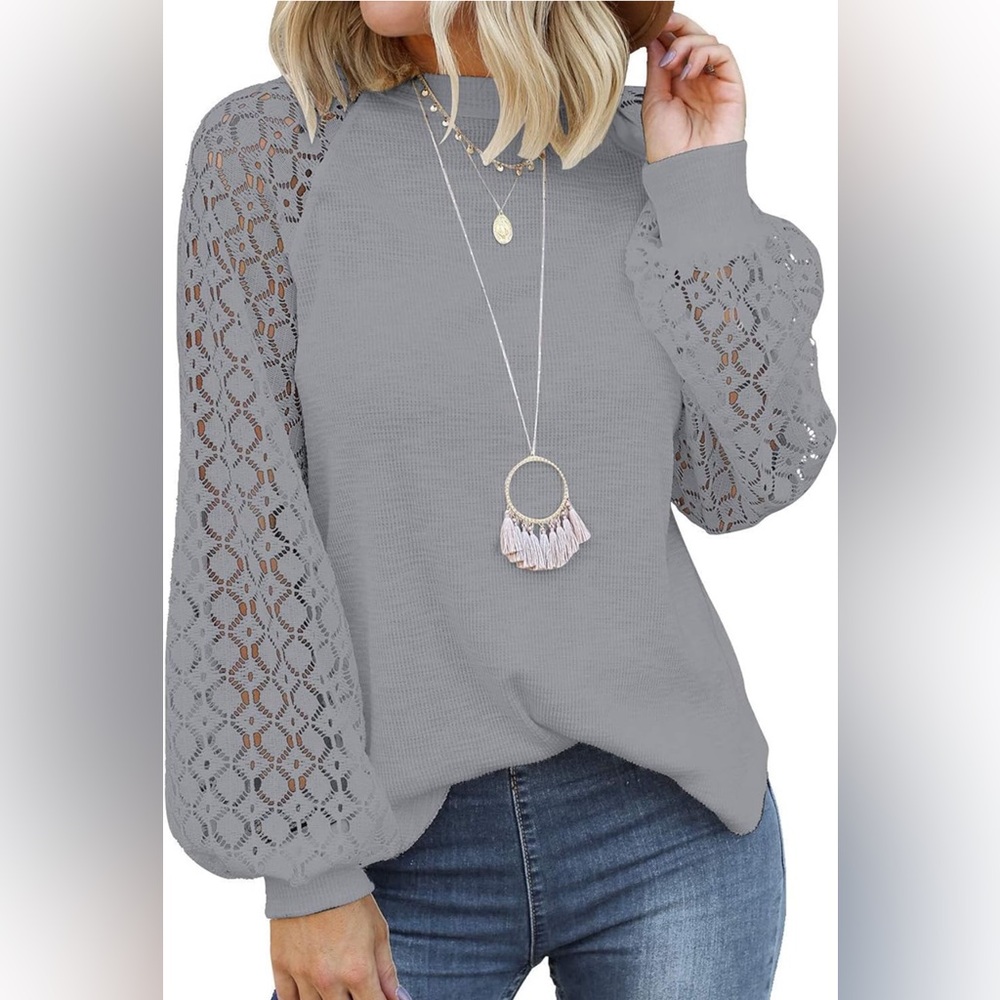 Women’s Long Sleeve Tops Lace Casual Loose Blouses